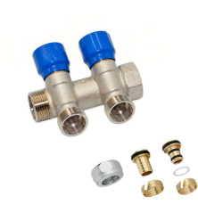 Колектор кутовий з гайками Carlo Poletti Ø3/4"x 2x 24-19 blue (C322N01QB)